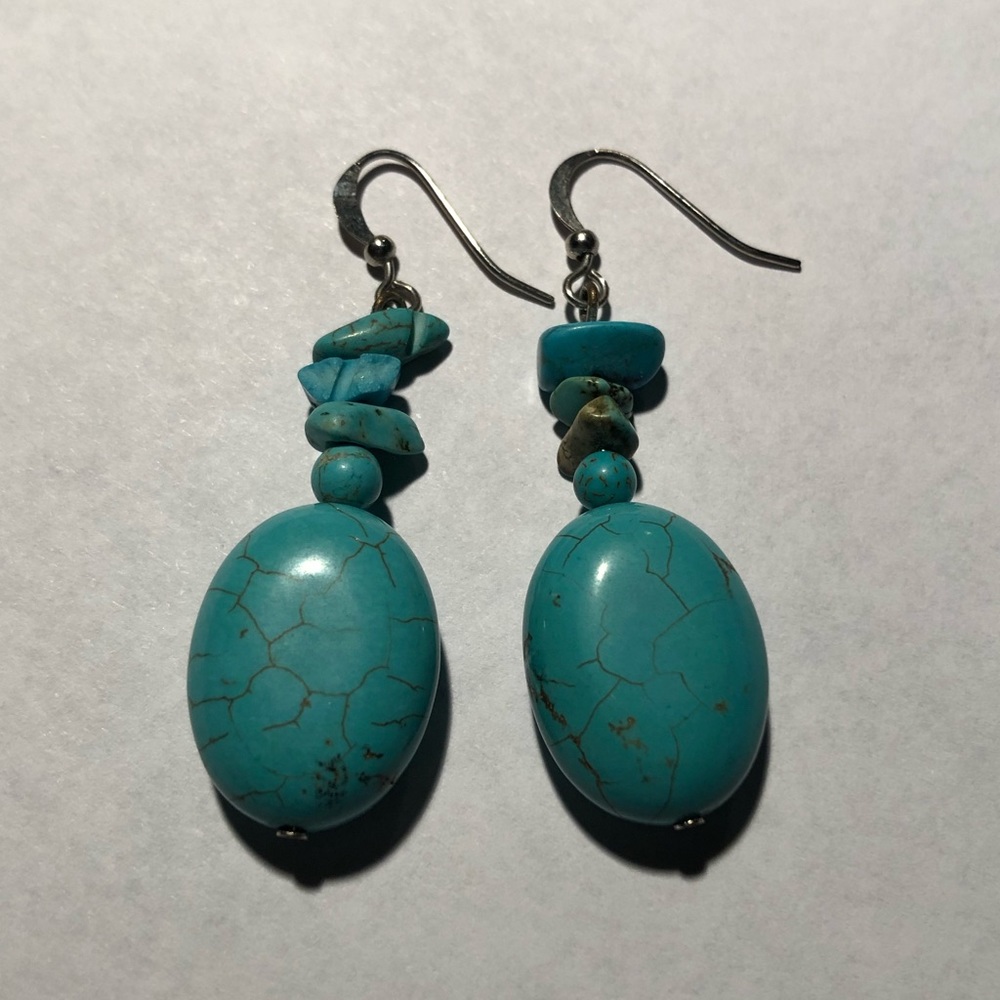 Turquoise Colored Stone Drop Earrings Oval